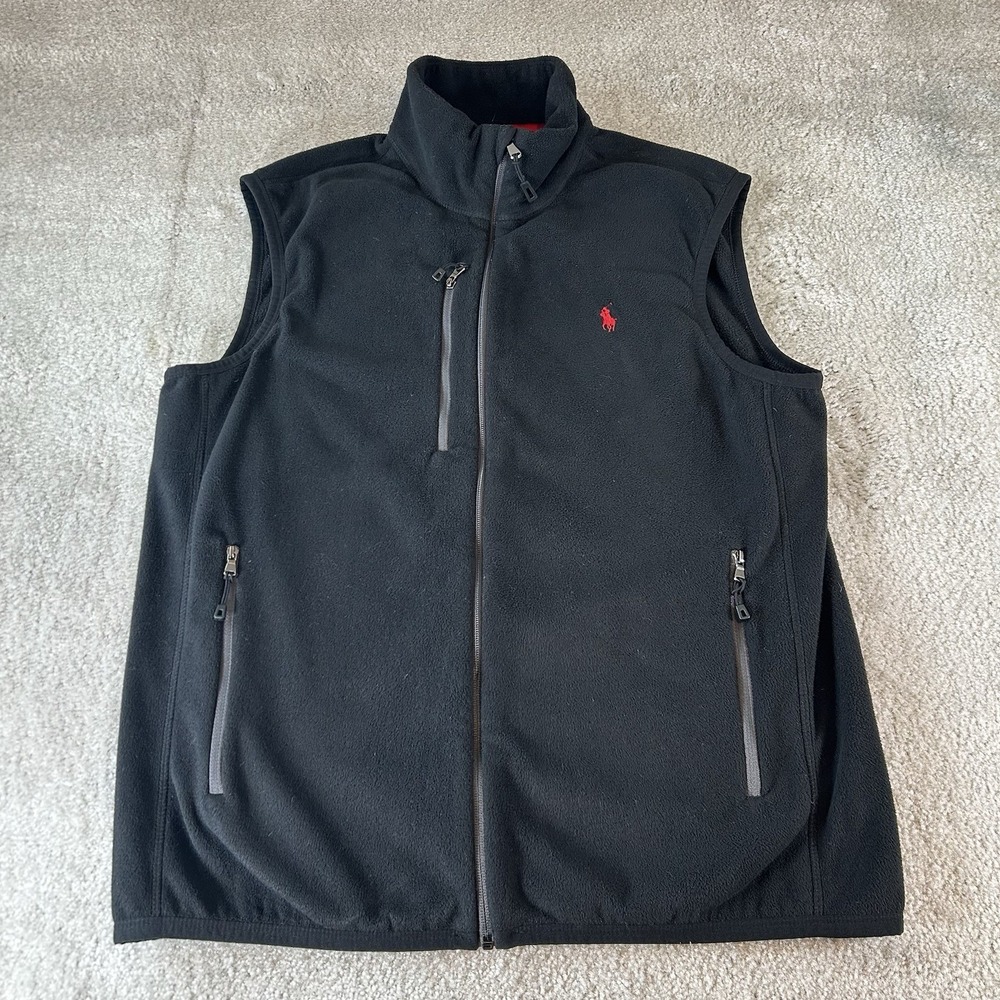 Polo Ralph Lauren Fleece Performance Vest Black Full‎ Zip Preppy Golf Men Size M